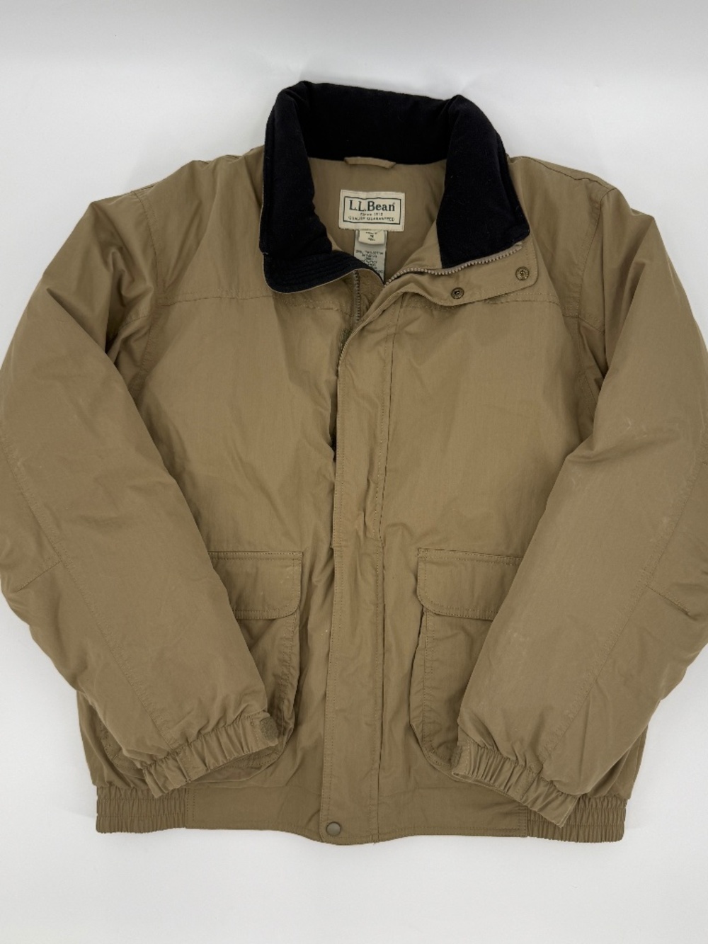 L.L. Bean Goose Down Puffer Jacket Bomber Tan Winter Heritage Cabin 90s Men M